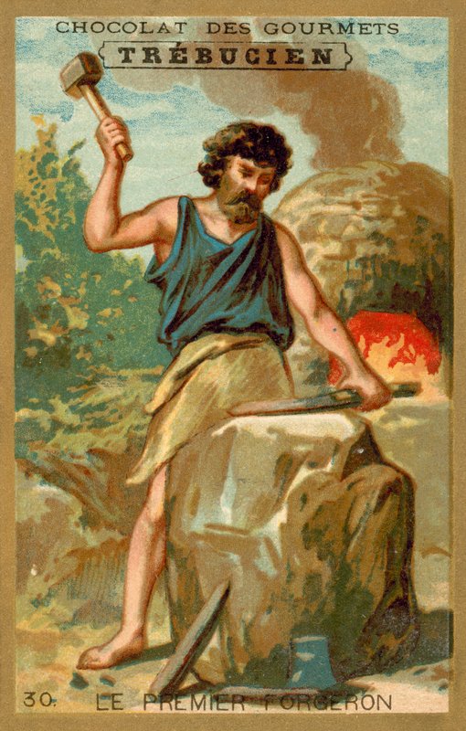 The first blacksmith (chromolitho) بواسطة المدرسة الفرنسية