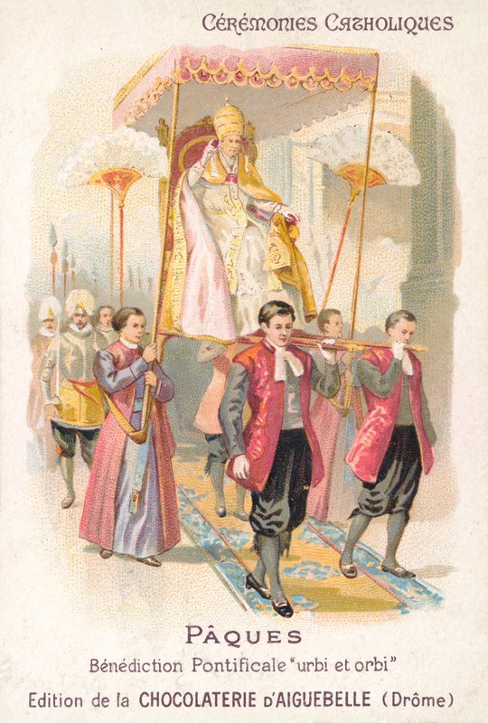 The pope being carried to make his traditional Easter blessing (chromolitho) بواسطة المدرسة الفرنسية