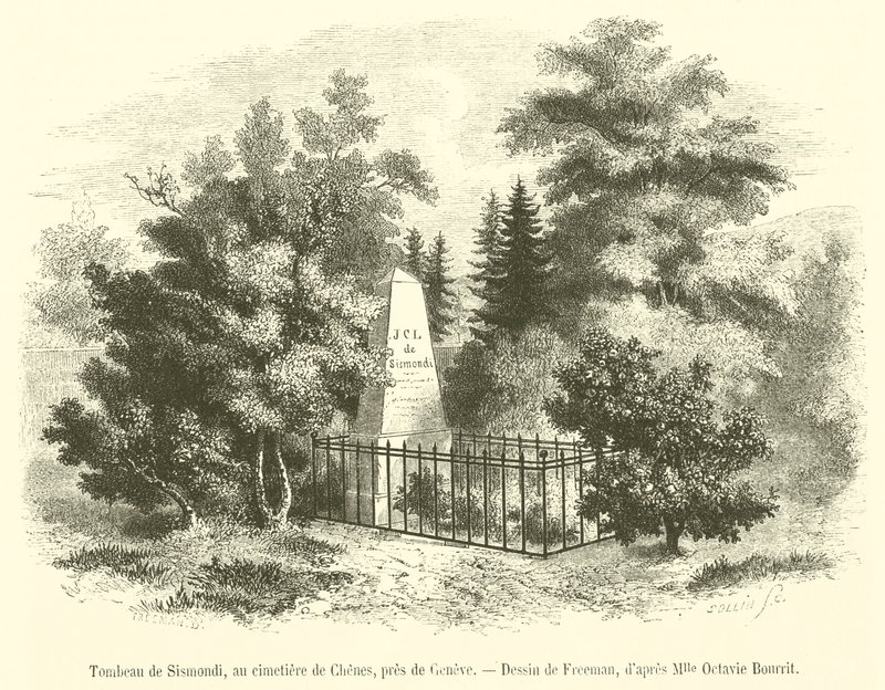 Tombeau de Sismondi, au cimetiere de Chenes, pres de Geneve (engraving) بواسطة المدرسة الفرنسية