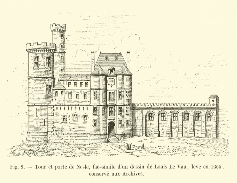برج وبورت دي نيسل ، فاكس من رسم لوي لو فاو ، أثير في عام 1665 ، محفوظ في الأرشيف بواسطة المدرسة الفرنسية