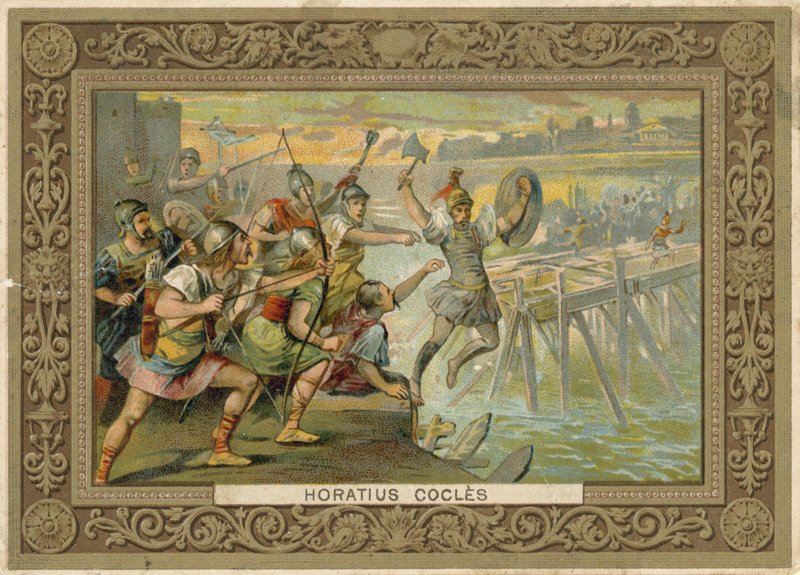 بطاقة تجارية تصور Horatius Cocles بواسطة المدرسة الفرنسية