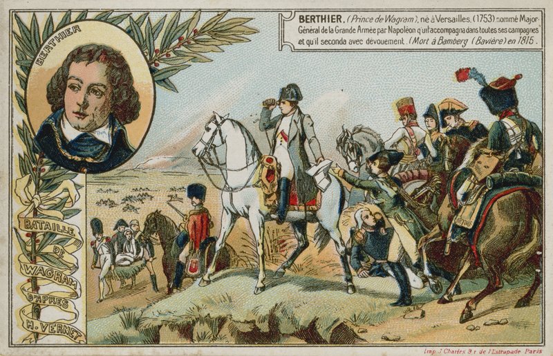 بطاقة تجارية بها صورة تصور Battle of Wagram بواسطة المدرسة الفرنسية