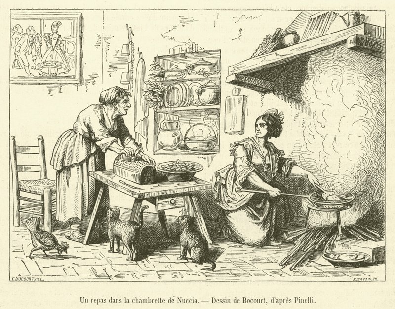 Un repas dans la chambrette de Nuccia (engraving) بواسطة المدرسة الفرنسية