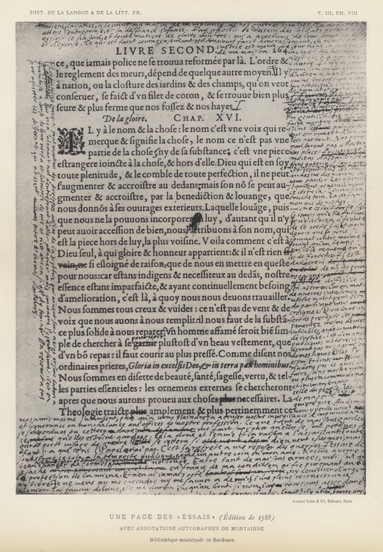 Une Page Des Essais ، إصدار 1588 ، مع تعليقات Autograph De Montaigne (litho) بواسطة المدرسة الفرنسية