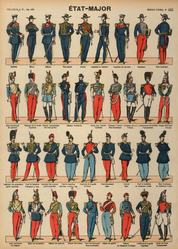 Uniforms of the French military (coloured engraving) بواسطة المدرسة الفرنسية
