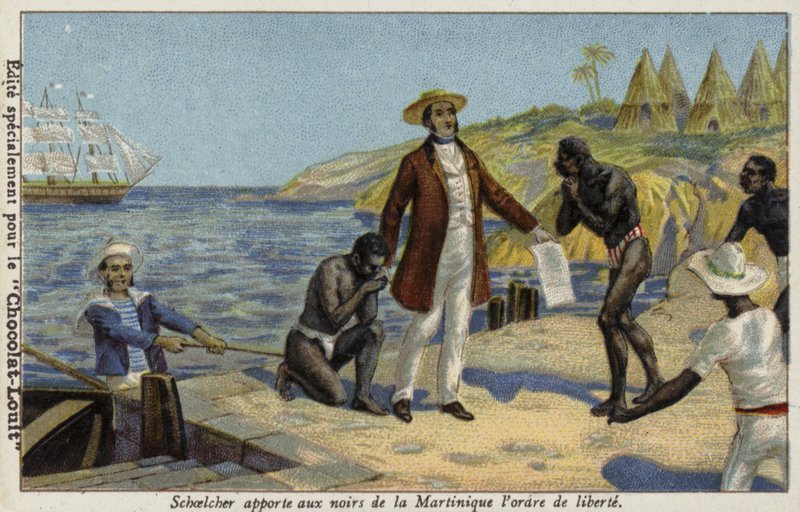 فيكتور شويلشر يجلب أخبار حريتهم إلى عبيد مارتينيك ، c1848 بواسطة المدرسة الفرنسية