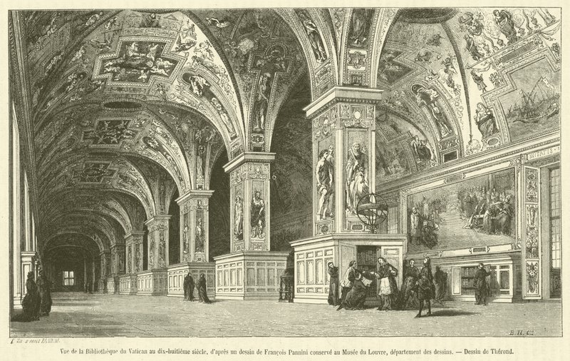 Vue de la Bibliotheque du Vatican au dix-huitieme siecle (engraving) بواسطة المدرسة الفرنسية