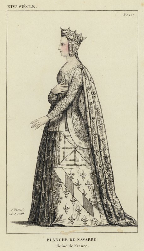 XIV Siecle ، Blanche de Navarre ، Reine de France (نقش ملون) بواسطة المدرسة الفرنسية