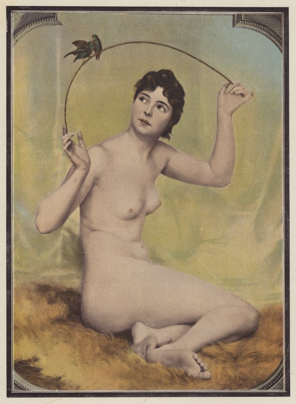 جرو، المرأة العارية، ب، الطيور، (color، litho) بواسطة المدرسة الفرنسية