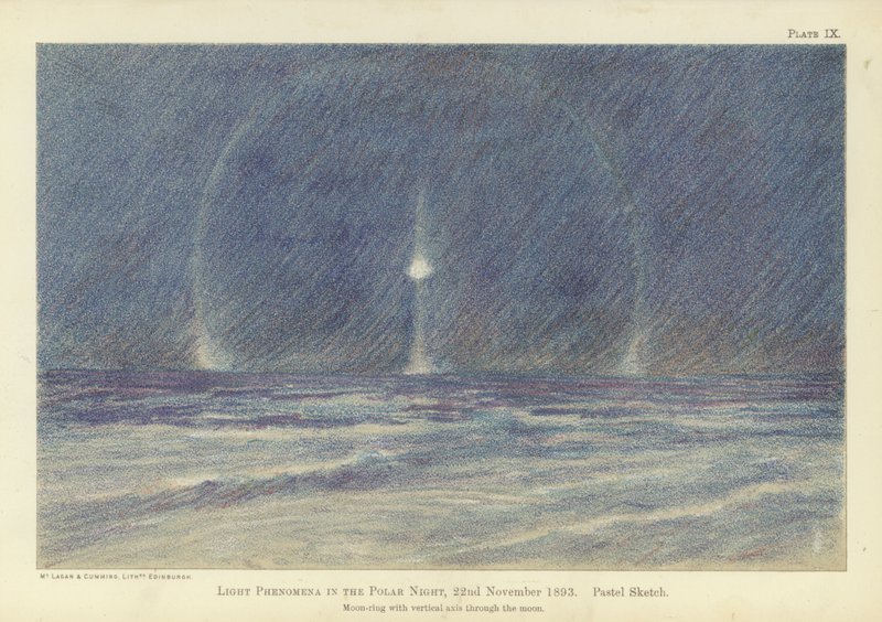 ظواهر الضوء في الليل القطبي ، 22 نوفمبر 1893 ، رسم باستيل (لون ليثو) بواسطة فريدجوف نانسن