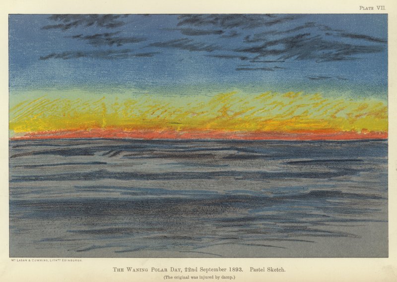 اليوم القطبي المتضائل ، 22 سبتمبر 1893 ، رسم باستيل (لون ليثو) بواسطة فريدجوف نانسن
