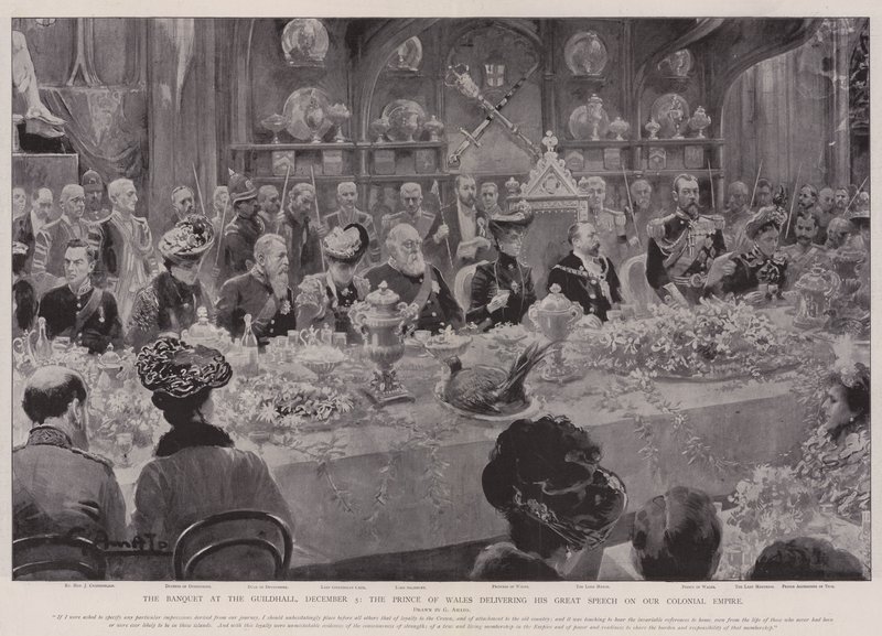 مأدبة في Guildhall ، 5 ديسمبر ، أمير ويلز يلقي خطابه العظيم على إمبراطوريتنا الاستعمارية بواسطة GS Amato