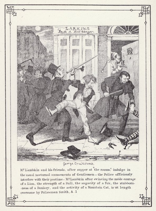 رسم توضيحي لكتاب البكالوريوس الخاص ، أو تقدم السيد لامبكين (جنت) (نقش) بواسطة جورج كروكشانك