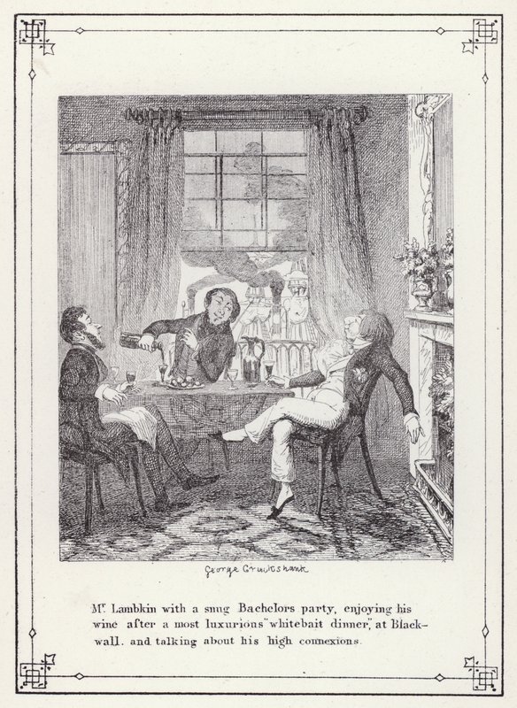 رسم توضيحي لكتاب البكالوريوس الخاص ، أو تقدم السيد لامبكين (جنت) (نقش) بواسطة جورج كروكشانك