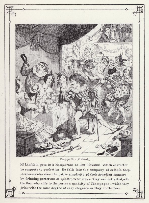 رسم توضيحي لكتاب البكالوريوس الخاص ، أو تقدم السيد لامبكين (جنت) (نقش) بواسطة جورج كروكشانك