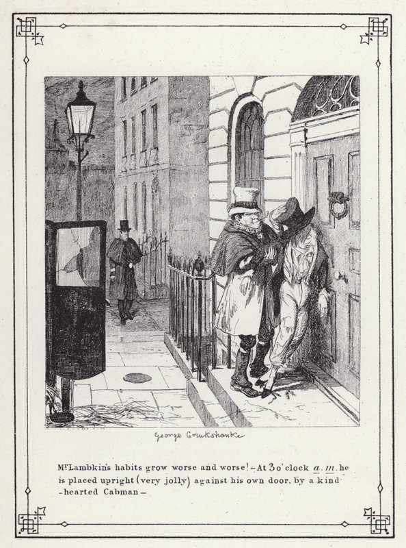 رسم توضيحي لكتاب البكالوريوس الخاص ، أو تقدم السيد لامبكين (جنت) (نقش) بواسطة جورج كروكشانك