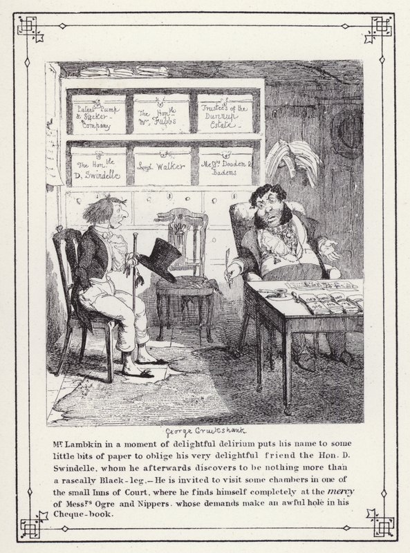 رسم توضيحي لكتاب البكالوريوس الخاص ، أو تقدم السيد لامبكين (جنت) (نقش) بواسطة جورج كروكشانك
