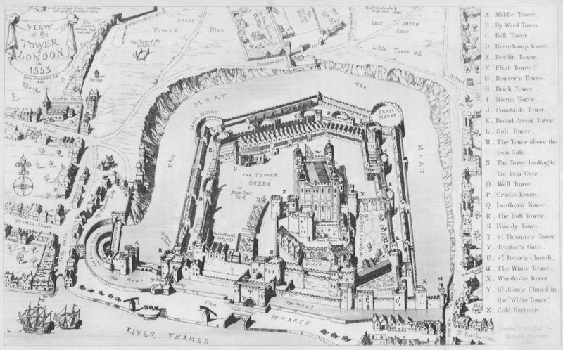 منظر لبرج لندن عام 1553 (نقش) بواسطة جورج كروكشانك