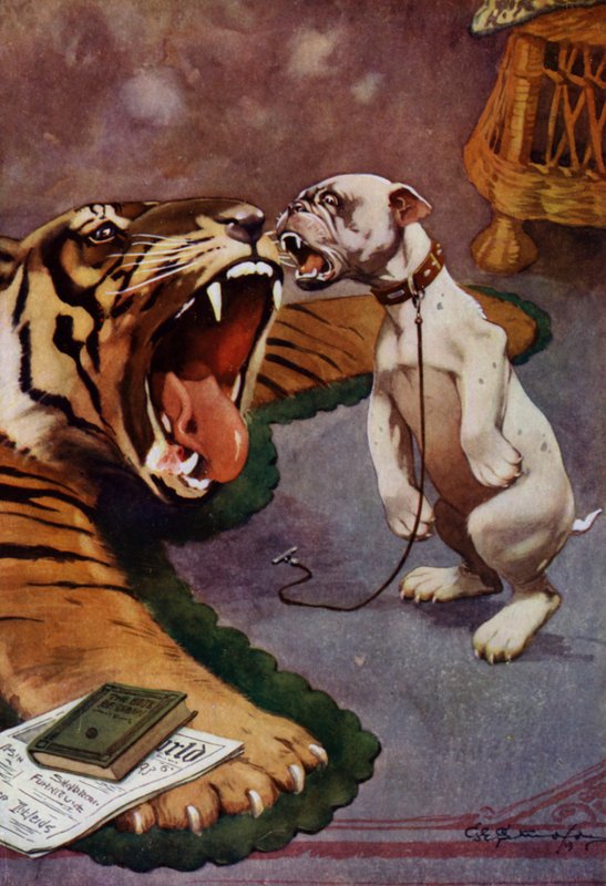 Tiger، Tiger - كلب ينبح على سجادة النمر (لون ليثو) بواسطة جورج إرنست (بعد) ستودي