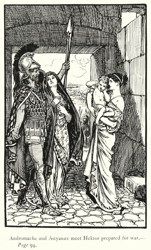The Iliad: Andromache and Astyanax meet Hektor prepared for war (engraving) بواسطة جورج بيرسي جاكوم هود
