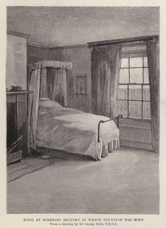 غرفة في Somersby Rectory ، Lincolnshire ، حيث ولد الشاعر الإنجليزي ألفريد ، اللورد تينيسون في عام 1809 (ليثو) بواسطة جورج ريد