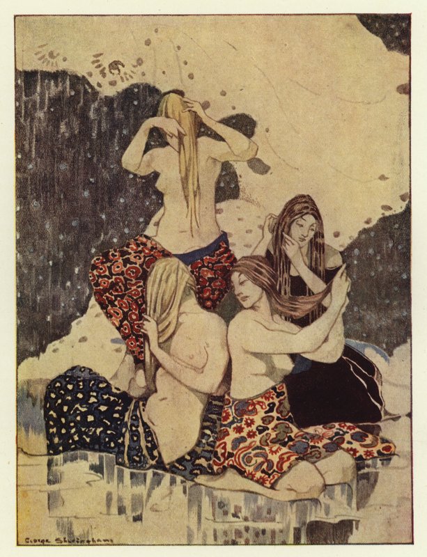 He saw four beautiful maidens sitting on the ice braiding their hair (colour litho) بواسطة جورج شيرينغهام