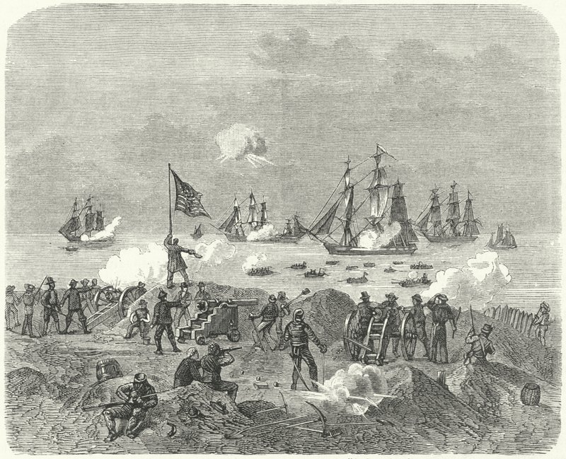 القوات البريطانية تحاول الهبوط في خليج تشيسابيك ، 1814 بواسطة المدرسة الألمانية