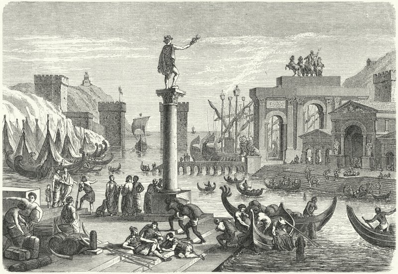 A Roman seaport (engraving) بواسطة المدرسة الألمانية