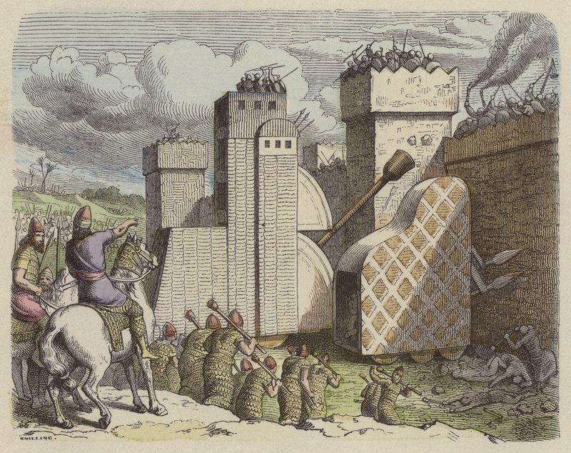An Assyrian army besieging a city (coloured engraving) بواسطة المدرسة الألمانية