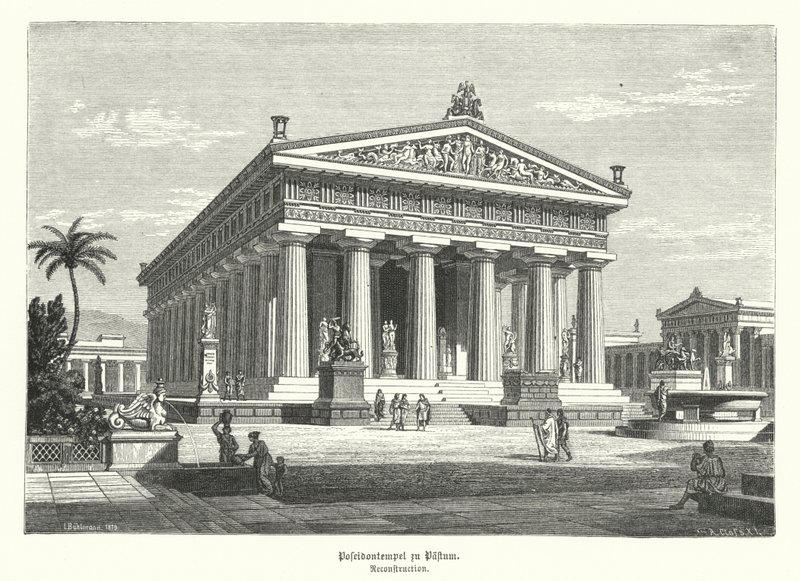 Ancient Greek Temple of Hera, Paestum, Italy, previously wrongly thought to have been dedicated to Poseidon (engraving) بواسطة المدرسة الألمانية