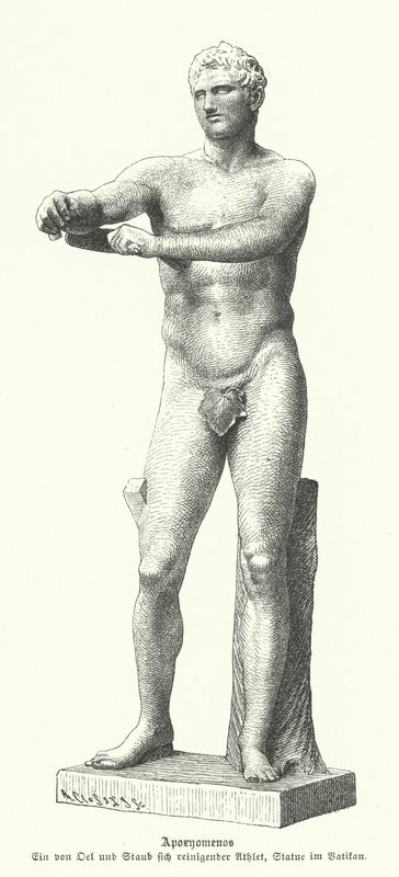 Apoxyomenos تمثال لرياضي يزيل العرق والغبار عن جسده بقطعة نقش (نقش) بواسطة المدرسة الألمانية