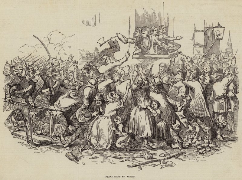 أعمال شغب الخبز في Stettin ، ألمانيا 24 أبريل 1847 (نقش) بواسطة المدرسة الألمانية