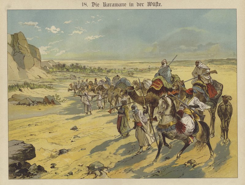 Caravan in the Arabian desert (colour litho) بواسطة المدرسة الألمانية
