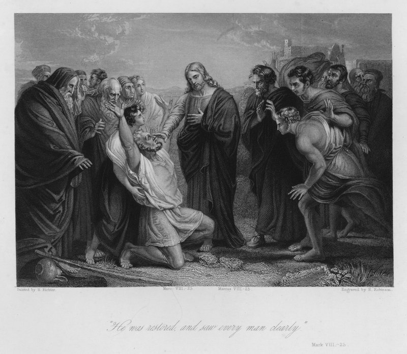 Christ curing the Blind, Mark VIII, 25 (engraving) بواسطة المدرسة الألمانية