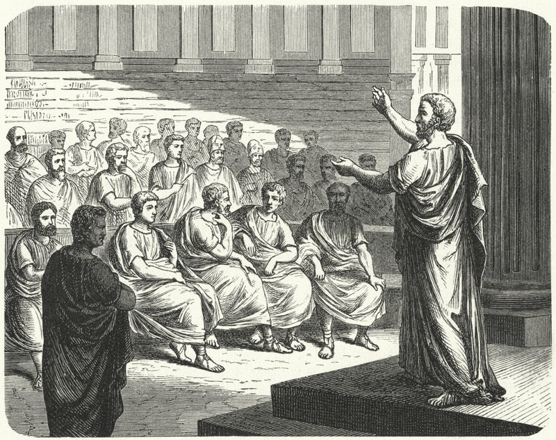 يتحدث Demosthenes ضد فيليب الثاني من مقدونيا بواسطة المدرسة الألمانية