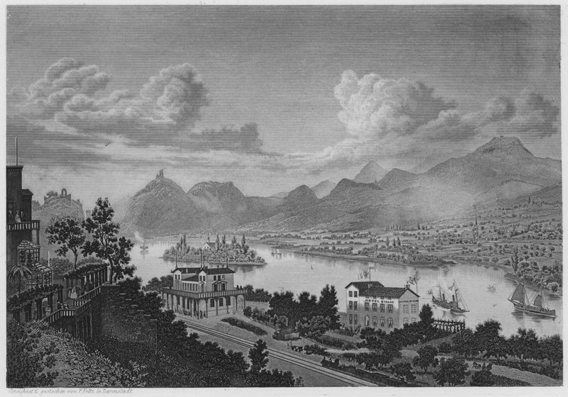 Drachenfels Nonnenwerth und Rolandseck (نقش) بواسطة المدرسة الألمانية