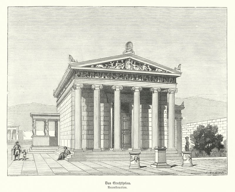 Erechtheion ، معبد مخصص لأثينا وبوسيدون في الأكروبوليس ، أثينا ، اليونان القديمة (نقش) بواسطة المدرسة الألمانية