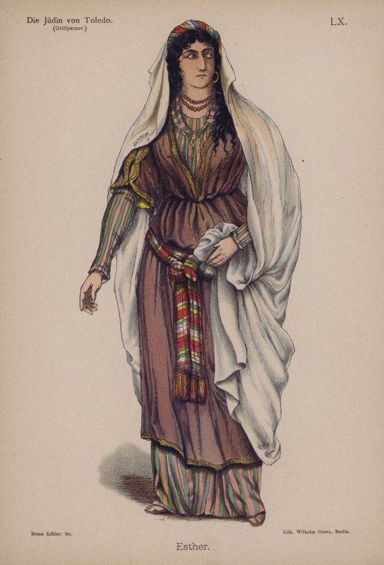إستر ، من Die Judin von Toledo (The Jewess of Toledo) بواسطة Franz Grillparzer (color litho) بواسطة المدرسة الألمانية