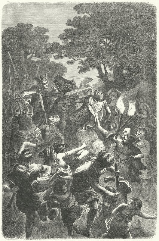 Fleeing Romans under attack by Germans (engraving) بواسطة المدرسة الألمانية