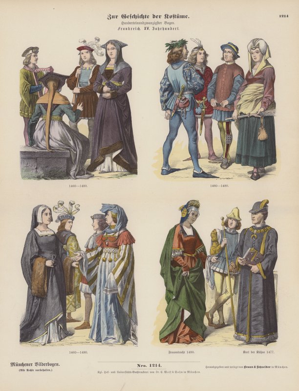French costumes of the 15th Century (coloured engraving) بواسطة المدرسة الألمانية