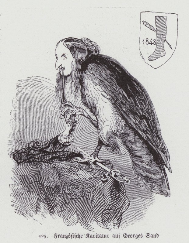 رسم كاريكاتوري ألماني للروائية الفرنسية في القرن التاسع عشر جورج ساند (ليثو) بواسطة المدرسة الألمانية