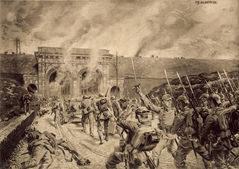 القوات الألمانية تهاجم بورت دو دواي في ليل في 12 أكتوبر 1914 بواسطة المدرسة الألمانية