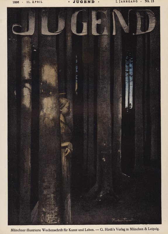 Girl walking in a forest at night (colour litho) بواسطة المدرسة الألمانية