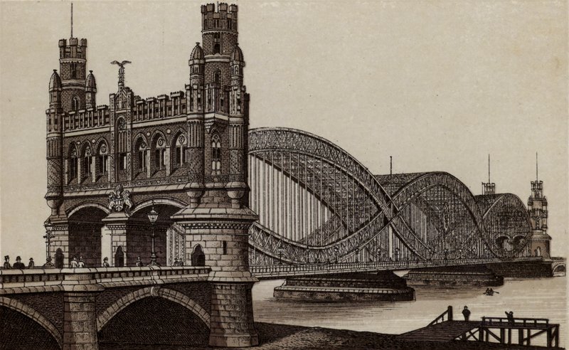 Hamburg: Neue Elb-Brucke, New Bridge over the Elbe (litho) بواسطة المدرسة الألمانية
