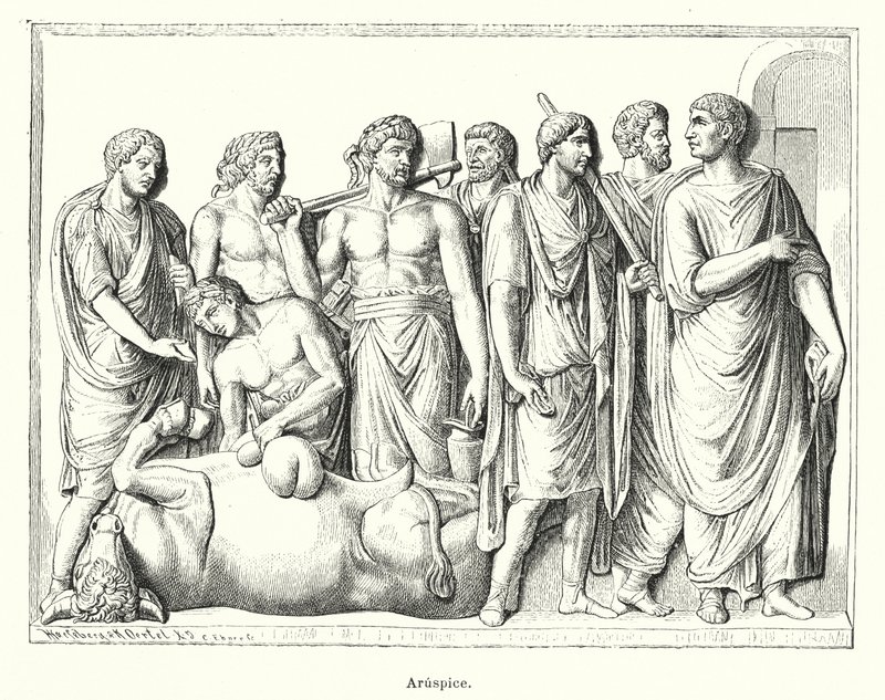 Haruspex ، الكاهن الروماني القديم الذي فحص سلالات الحيوانات التي تم التضحية بها للتنبؤ بالمستقبل (litho) بواسطة المدرسة الألمانية