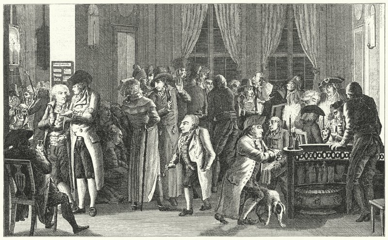 داخل مقهى ريختر في لايبزيغ ، c1800 (نقش) بواسطة المدرسة الألمانية