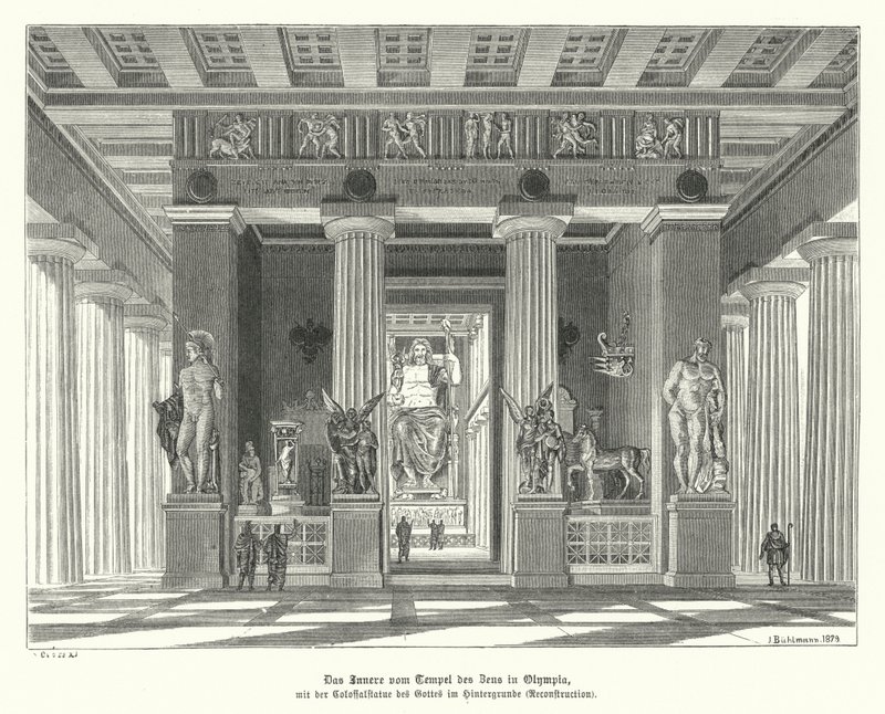 Interior of the Temple of Zeus at Olympia, Ancient Greece (engraving) بواسطة المدرسة الألمانية