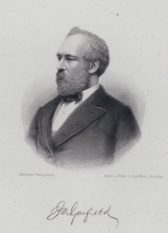 James A Garfield, American politician and 20th President of the United States (engraving) بواسطة المدرسة الألمانية