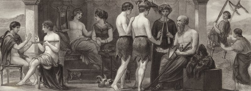 الحياة والفنون في اليونان القديمة. رسم توضيحي لبلدر أطلس (نقش) بواسطة المدرسة الألمانية