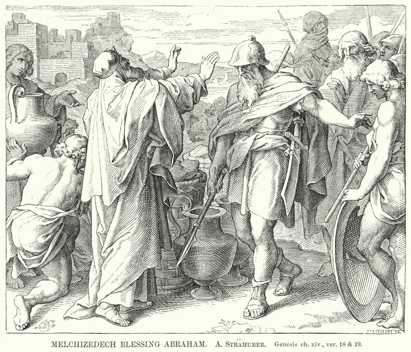 Melchizedech Blessing Abraham ، سفر التكوين ، الفصل الرابع عشر ، الإصدار 18 و 19 (نقش) بواسطة المدرسة الألمانية